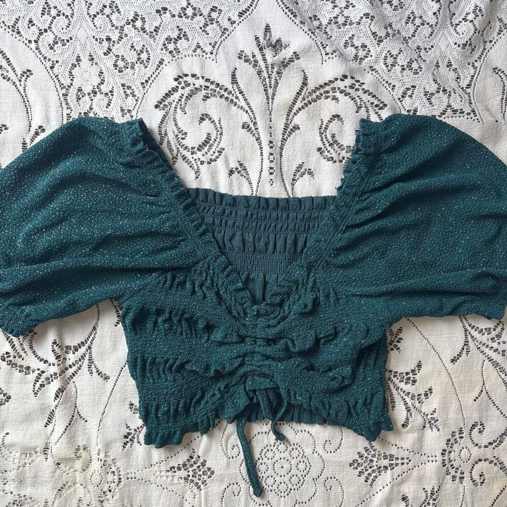 Urban-outfitters Women's Green and Blue Crop-top